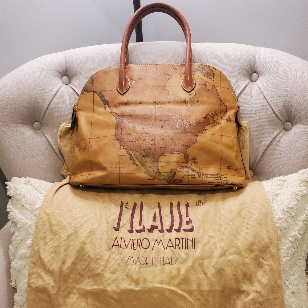 Alviero Martini Geo-Print Dome Bag in Tan and Brown